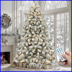 Prelit Snow Flocked Artificial Full Christmas Tree 7.5Ft with Remote Control, Ch
