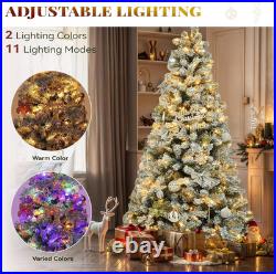 Prelit Snow Flocked Artificial Full Christmas Tree 7.5Ft with Remote Control, Ch