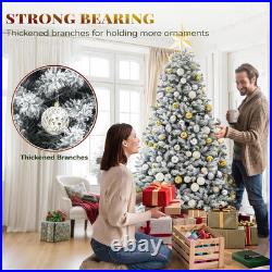 Prelit Snow Flocked Artificial Full Christmas Tree 7.5Ft with Remote Control, Ch