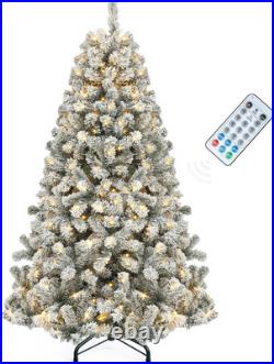 Prelit Snow Flocked Artificial Full Christmas Tree 7.5Ft with Remote Control, Ch