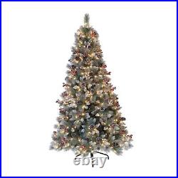 Puleo Christmas Tree 7.5' Sterling Pine Pre-Lit 600ct Clear Lights Pinecones NWT