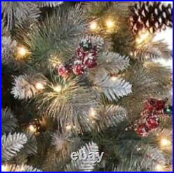 Puleo Christmas Tree 7.5' Sterling Pine Pre-Lit 600ct Clear Lights Pinecones NWT
