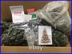 Puleo International 7.5 Foot Pre-Lit Flocked Artificial Christmas Tree