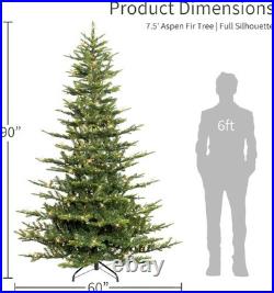 Puleo International 7.5ft Pre-Lit Aspen Fir Artificial Christmas Tree Green