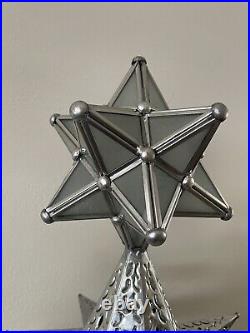 Punched TIN CHRISTMAS TREE, glass star. Hand made Table Top Lighted Tree 26 in H
