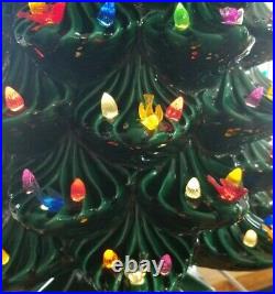 RARE 33 Vintage Ceramic Christmas Tree withBase, Atlantic Mold, Lights Star, Exc