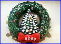 RARE Trim'n Glo Lighted Christmas Tree Wreath, Marcia Ceramics in Original Box