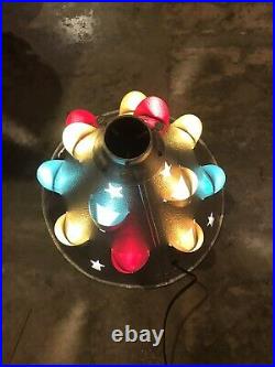 RARE VINTAGE CHRISTMAS TREE STAND METAL CONE LIGHTED with STARS Space Age Atomic