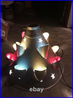 RARE VINTAGE CHRISTMAS TREE STAND METAL CONE LIGHTED with STARS Space Age Atomic