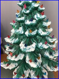 RARE Vintage 24 Flocked, Lighted, Ceramic Christmas Tree Atlantic Mold