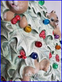 Rare Vintage Ceramic Lighted Christmas Tree With Teddy Bears & Multi Color Bulbs
