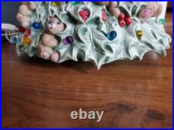 Rare Vintage Ceramic Lighted Christmas Tree With Teddy Bears & Multi Color Bulbs