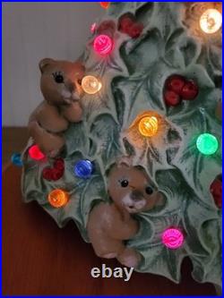 Rare Vintage Ceramic Lighted Christmas Tree With Teddy Bears & Multi Color Bulbs