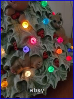 Rare Vintage Ceramic Lighted Christmas Tree With Teddy Bears & Multi Color Bulbs