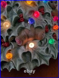 Rare Vintage Ceramic Lighted Christmas Tree With Teddy Bears & Multi Color Bulbs