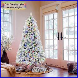 SHareconn 6ft Premium Prelit Snow Flocked Christmas Tree Multi Color Lights