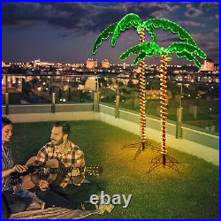 Set of 2 5 FT & 7 FT Tropical LED Rope Light Palm Trees Pre-Lit Artificial