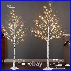 Set of 2 Lighted Birch Tree, Prelit Christmas Tree Warm White Lights, Artific