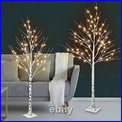Set of 2 Lighted Birch Tree, Prelit Christmas Tree Warm White Lights, Artific