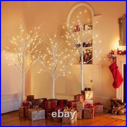 Set of 3 LED Birch Tree 4FT 6FT 8FT with Warm White Lights Christmas Decoration