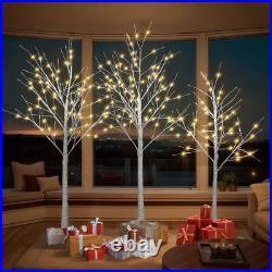 Set of 3 LED Birch Tree 4FT 6FT 8FT with Warm White Lights Christmas Decoration
