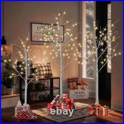 Set of 3 LED Birch Tree 4FT 6FT 8FT with Warm White Lights Christmas Decoration