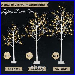 Set of 3 LED Birch Tree 4FT 6FT 8FT with Warm White Lights Christmas Decoration