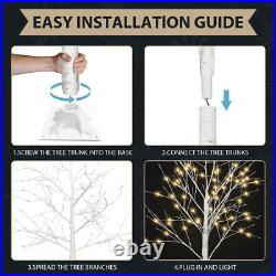 Set of 3 LED Birch Tree 4FT 6FT 8FT with Warm White Lights Christmas Decoration