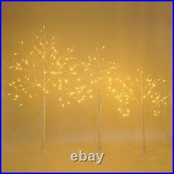 Set of 3 LED Birch Tree 4FT 6FT 8FT with Warm White Lights Christmas Decoration