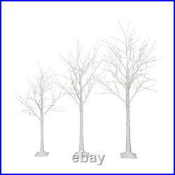 Set of 3 LED Birch Tree 4FT 6FT 8FT with Warm White Lights Christmas Decoration
