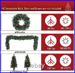 Set of 4 Artificial Christmas Tree Colorful Led Lights Decorations withMetal Stand