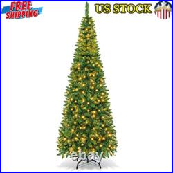 Slim Prelit Christmas Tree With LED Lights Easy Assembly Metal Stand Home Office