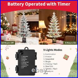 Small Pre-Lit Christmas Tree with LED Lights 3.5FT Snow Flocked Ariticifial Tr