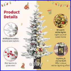 Small Pre-Lit Christmas Tree with LED Lights 3.5FT Snow Flocked Ariticifial Tr