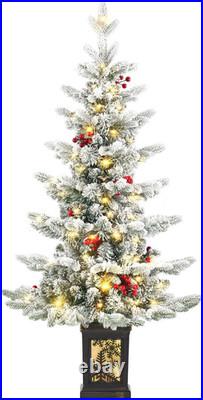 Small Pre-Lit Christmas Tree with LED Lights 3.5FT Snow Flocked Ariticifial Tr