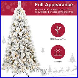 Snow Flocked Christmas Tree Prelit 4/5/6/7FT with Lights Foldable Metal Stand