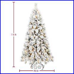 Snow Flocked Christmas Tree Prelit 4/5/6/7FT with Lights Foldable Metal Stand