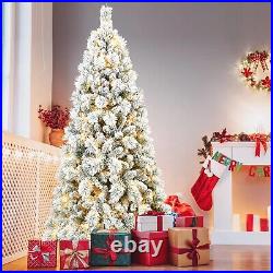 Snow Flocked Christmas Tree Prelit 4/5/6/7FT with Lights Foldable Metal Stand