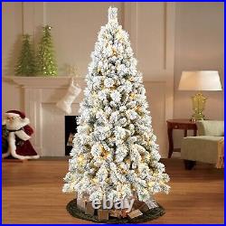 Snow Flocked Christmas Tree Prelit 4/5/6/7FT with Lights Foldable Metal Stand