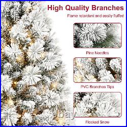 Snow Flocked Christmas Tree Prelit 4/5/6/7FT with Lights Foldable Metal Stand