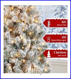 Snow Flocked Pre-lit Christmas Tree with 250 Warm White Lights, 820 Lush Branch