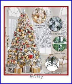 Snow Flocked Pre-lit Christmas Tree with 250 Warm White Lights, 820 Lush Branch