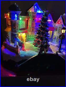 St. Nicholas Square Lighted Village Plaza Pizza Boutique Christmas Tree Animated