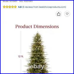 Stunning 12ft. Pre-Lit Artificial Aspen Slim Noble Fir Christmas Tree 12ft