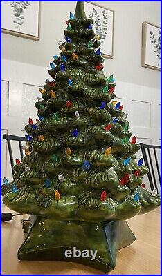 Stunning XL VTG Ceramic Christmas Tree! Has ALL Lights & Music Box! Stamped 1977