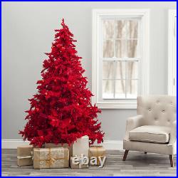 TALL Pre-lit Red artificial Christmas Xmas Tree with LED lights, Bulb Metal Base