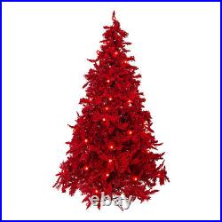 TALL Pre-lit Red artificial Christmas Xmas Tree with LED lights, Bulb Metal Base