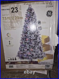 Title GE 7.5ft Pre-Lit Snowy Christmas Tree Dual Color Lights & 8 Effects