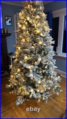 Title GE 7.5ft Pre-Lit Snowy Christmas Tree Dual Color Lights & 8 Effects