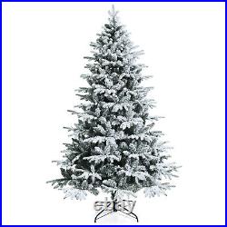 Topbuy Snow Flocked Christmas Tree, Pre-lit Artificial Xmas Tree with LED Lights